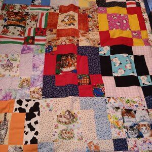 Vintage Handmade cats kittens kitty patchwork baby crib quilt Hello Kitty floral